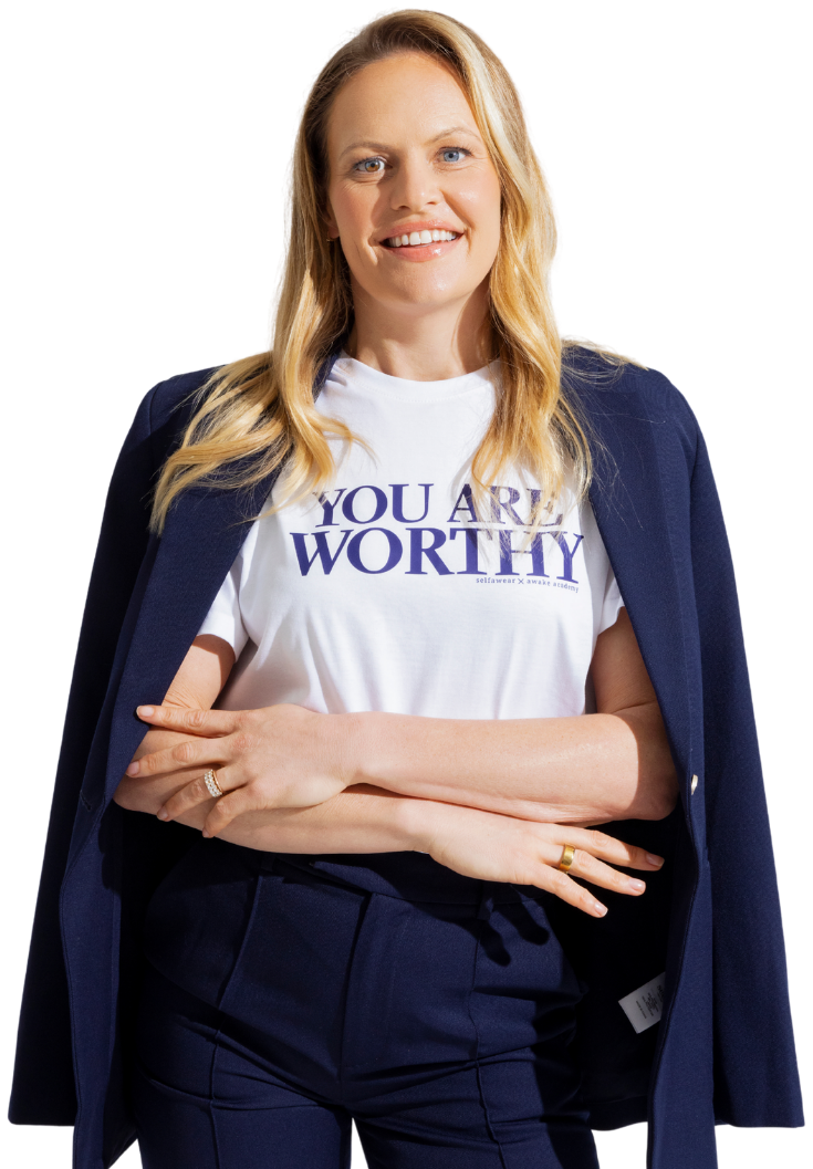 Tess Brouwer wearing a You Are Worthy tee